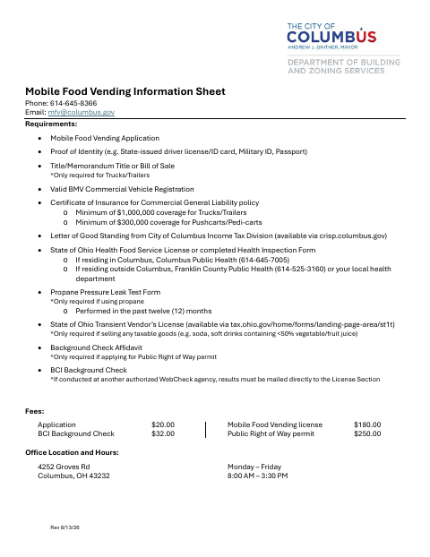 First page of the Mobile Food Vending Application Packet