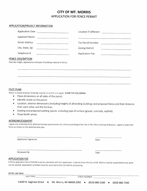 First page of the Fence Permit Application