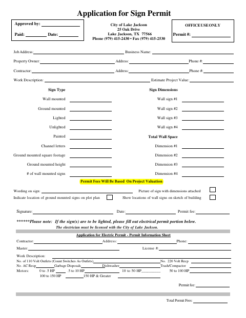 First page of the Application for Sign Permit