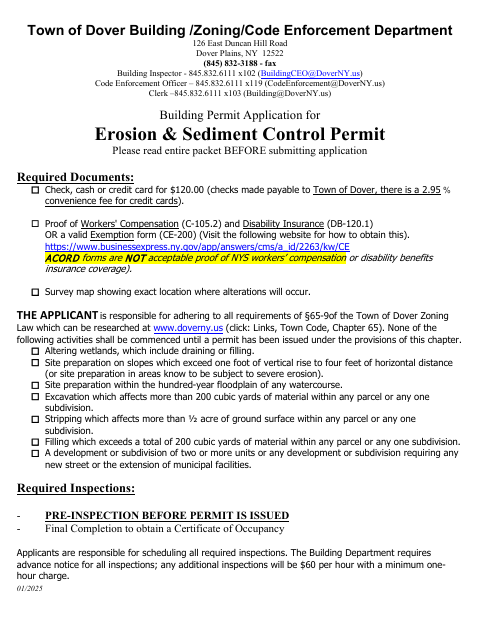 First page of the Erosion and Sediment Control Permit Application