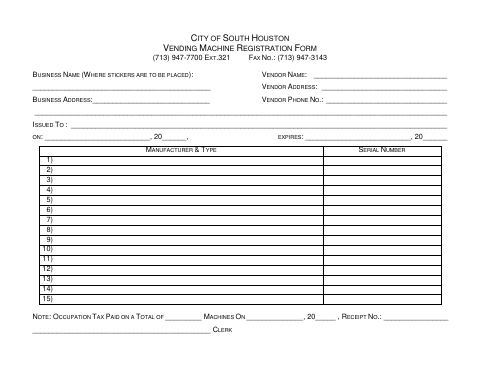 First page of the Vending Machine Registration Form