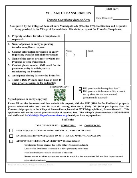 First page of the Transfer Compliance Request Form
