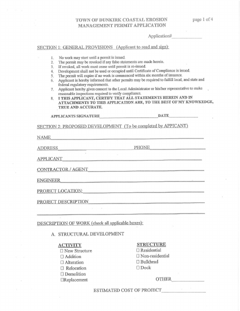 First page of the Coastal Erosion Management Permit Application