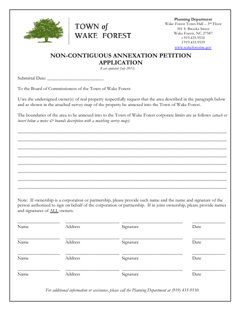 First page of the Non-Contiguous Annexation Petition Application