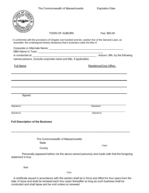 First page of the Business Certificate and Change or Discontinuance Statement