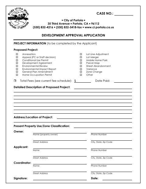First page of the Development Approval Application