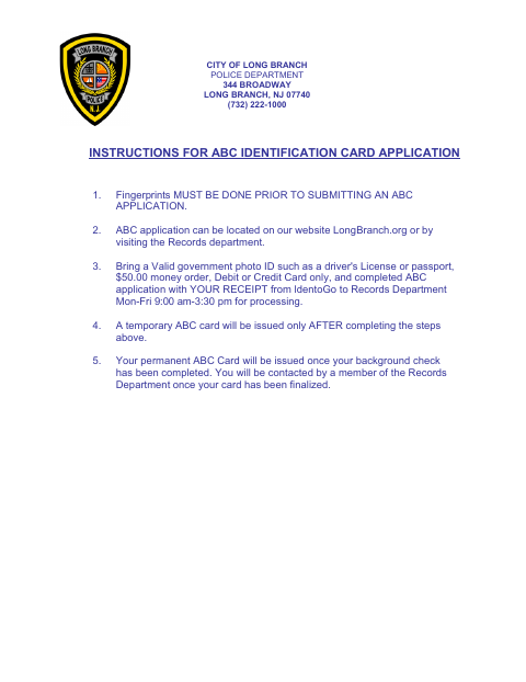 First page of the ABC Identification Card Application