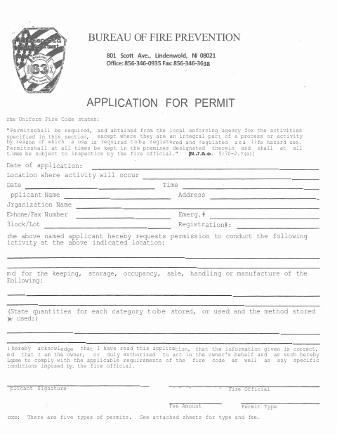 First page of the Fire Prevention Permit Application
