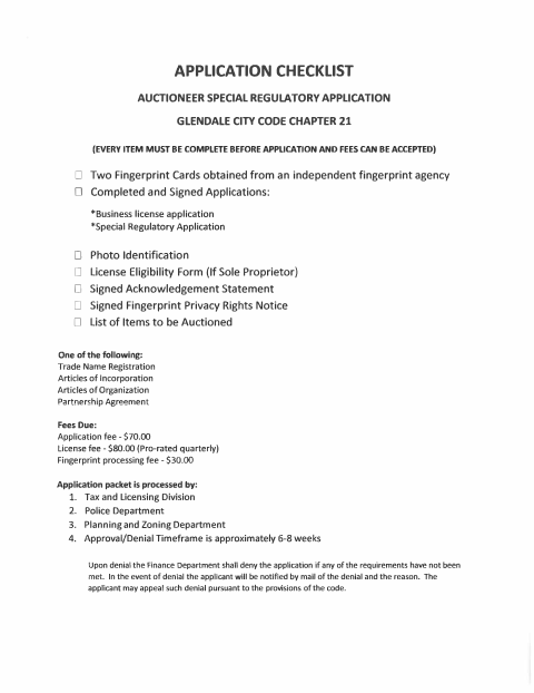 First page of the Business License Application (Auctioneer)