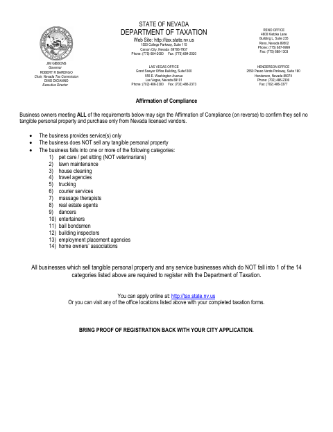 First page of the Affirmation of Compliance