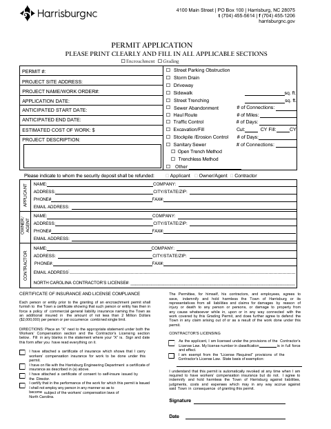 First page of the Grading and Encroachment Permit Application