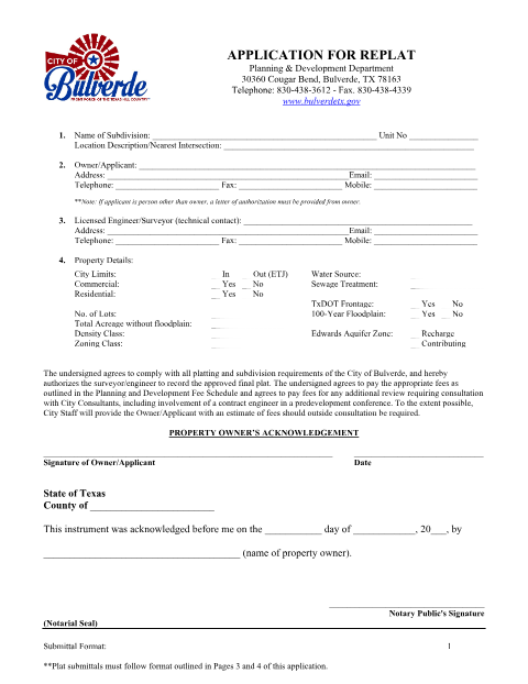 First page of the Replat Application