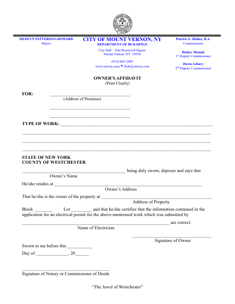 First page of the Owner's Electrical Affidavit