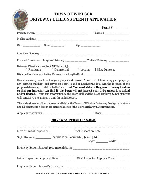 First page of the Driveway Building Permit Application