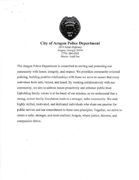 First page of the Police Department Employment Application