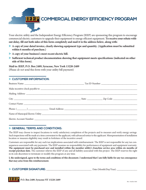 First page of the Commercial Energy Efficiency Program Rebate Application