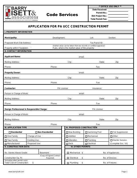 First page of the Application for PA UCC Construction Permit