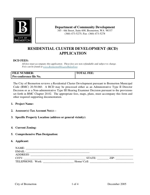 First page of the Residential Cluster Development Application