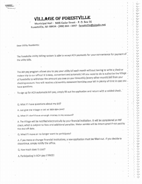 First page of the ACH Recurring Payment Authorization