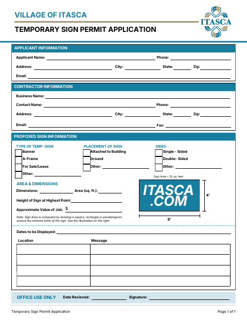 First page of the Temporary Sign Permit Application