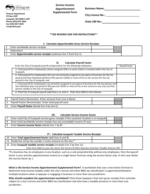 First page of the Service Income Apportionment Supplemental Form