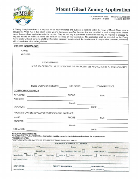 First page of the Zoning Application