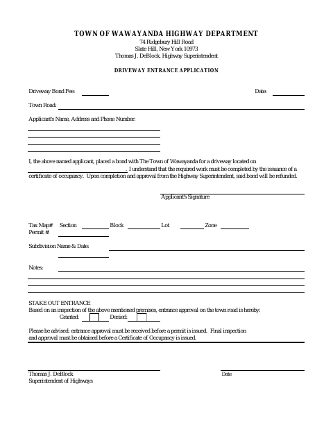First page of the Driveway Entrance Application