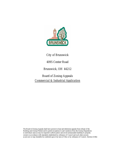 First page of the Commercial and Industrial Zoning Appeals Application