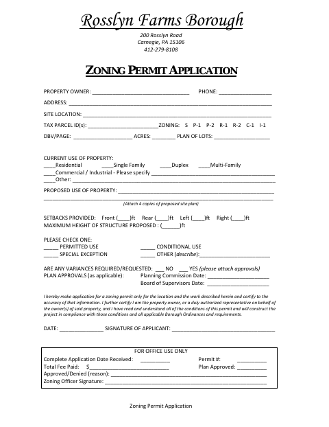 First page of the Zoning Permit Application