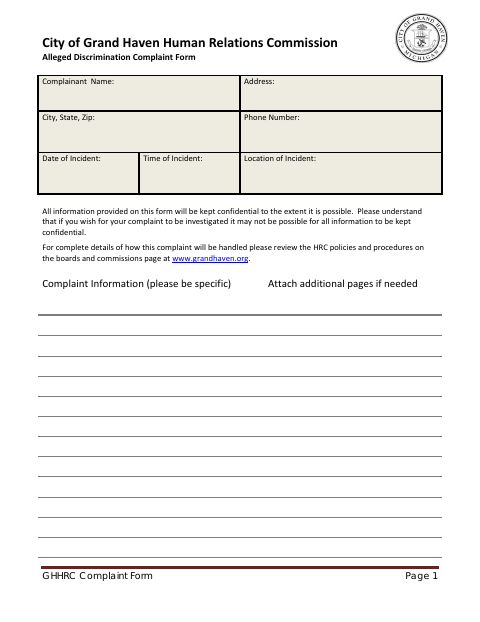 First page of the Alleged Discrimination Complaint Form