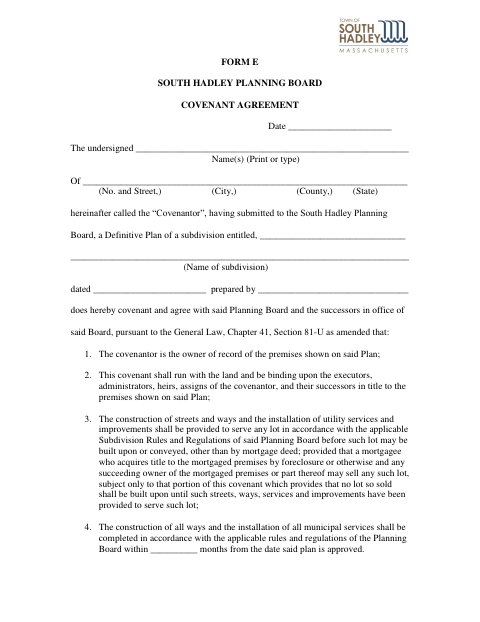 First page of the Subdivision Covenant Agreement