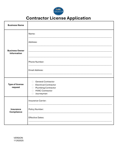 First page of the Contractor License Application