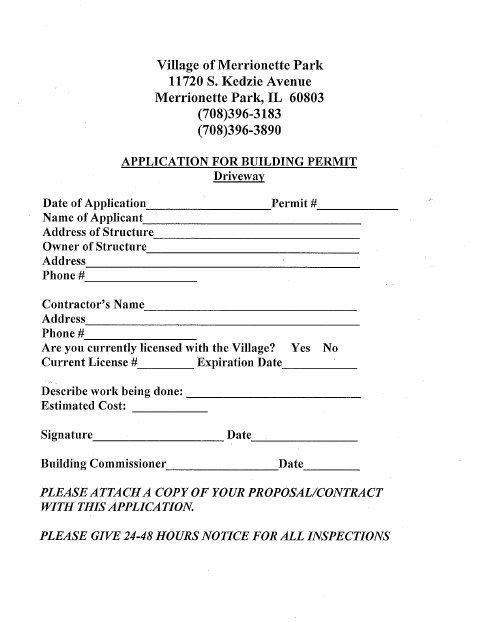 First page of the Driveway Permit Application