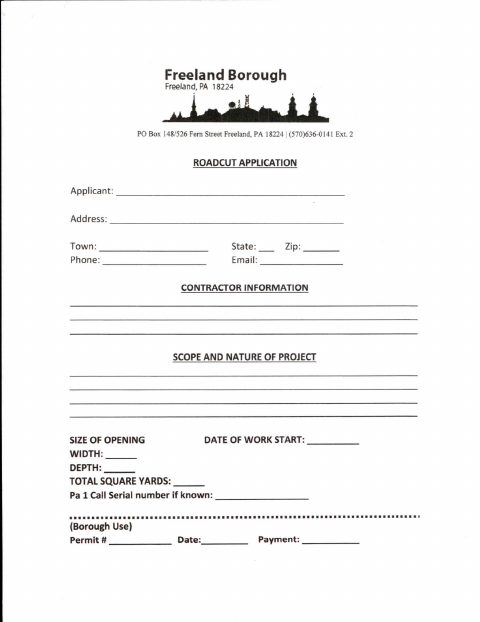 First page of the Roadcut Application
