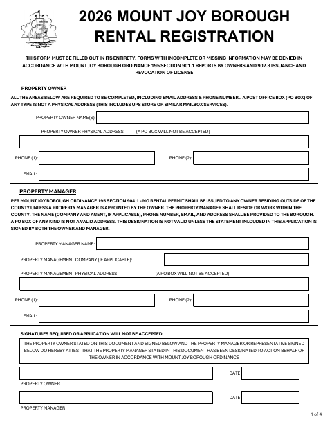 First page of the 2026 Rental Registration