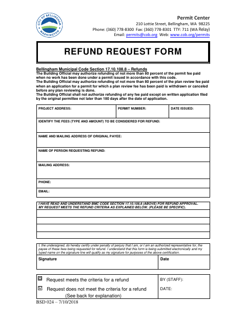 First page of the Refund Request Form