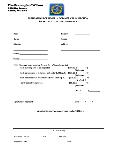 First page of the Certificate of Occupancy Application