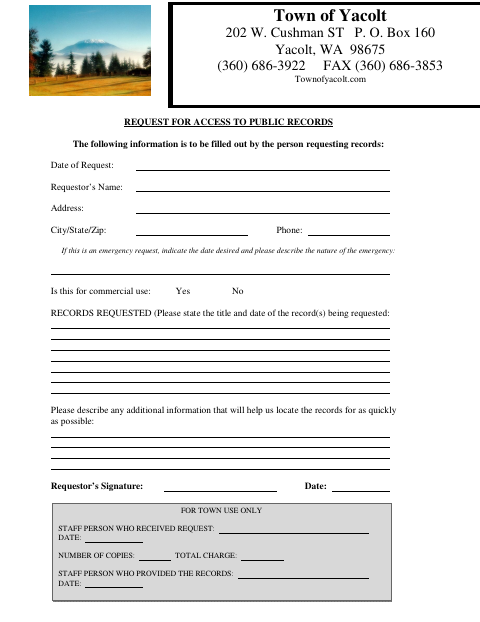 First page of the Request for Access to Public Records