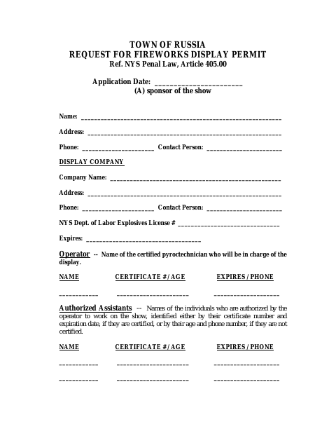 First page of the Request for Fireworks Display Permit