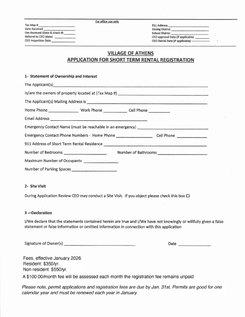 First page of the Short Term Rental Registration Form