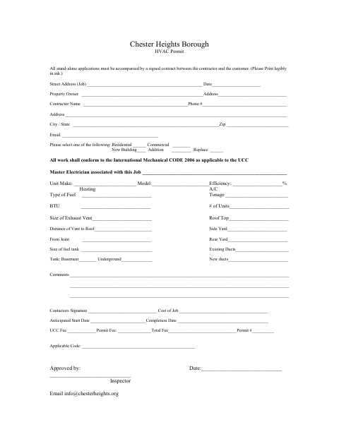 First page of the HVAC Permit Application