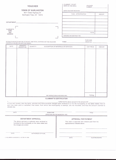 First page of the Town Voucher