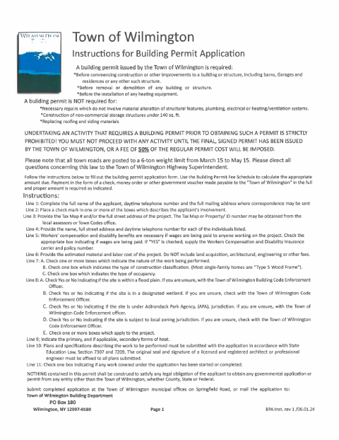 First page of the Building Permit Application