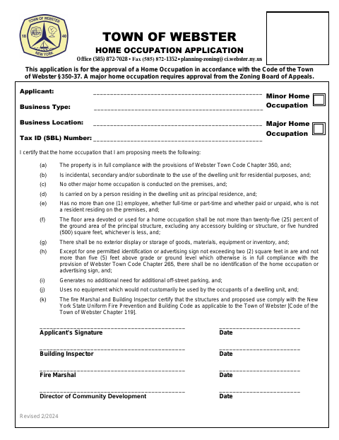 First page of the Home Occupation Application
