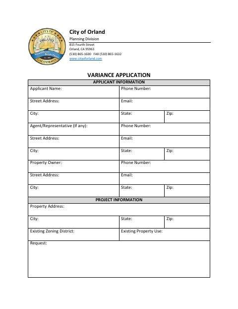 First page of the Variance Application