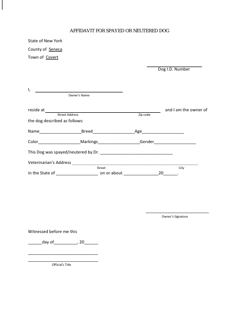 First page of the Affidavit for Spayed or Neutered Dog