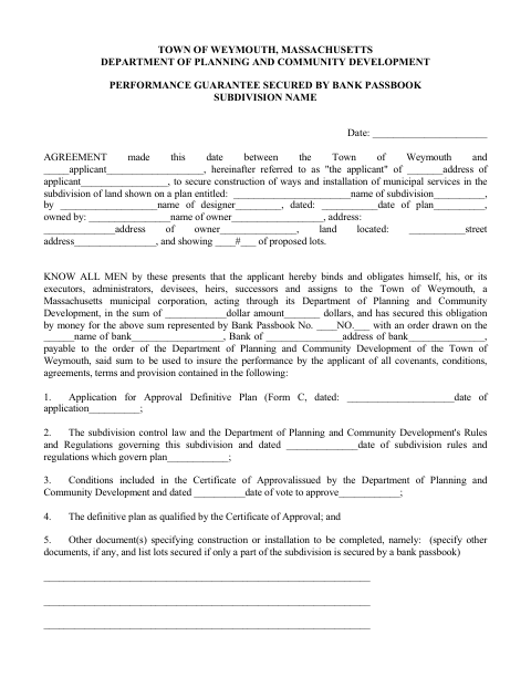 First page of the Performance Guarantee Secured by Bank Passbook
