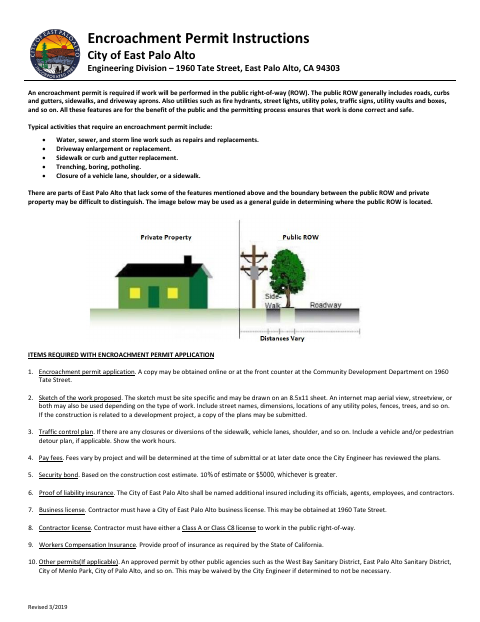 First page of the Encroachment Permit Application