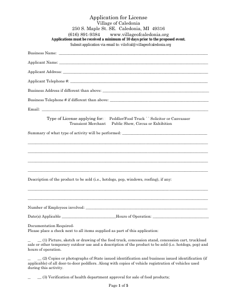 First page of the Application for License
