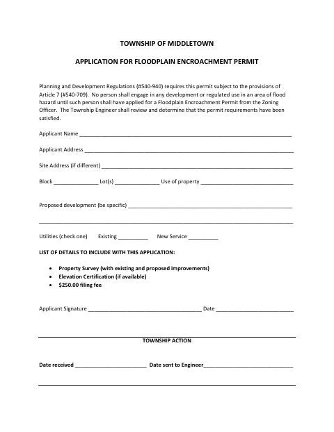 First page of the Application for Floodplain Encroachment Permit